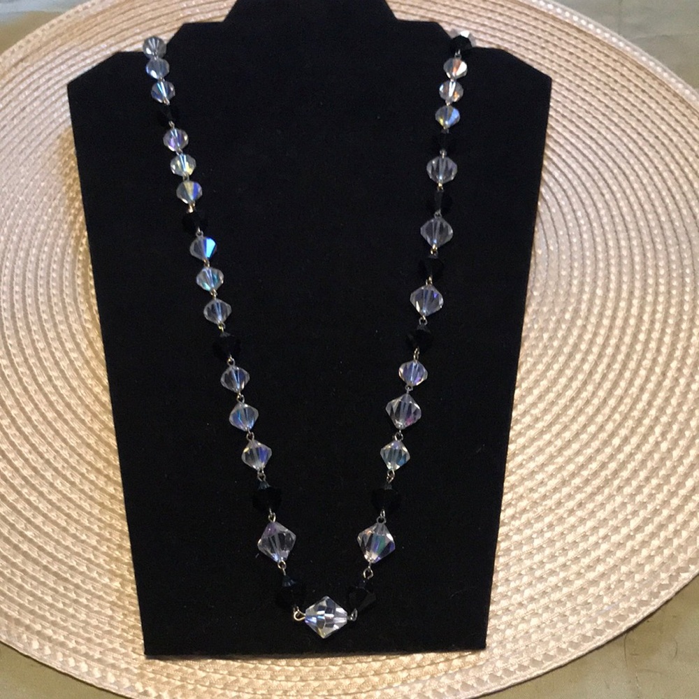 Vintage Black and Aurora Borealis Crystal Bead Necklace